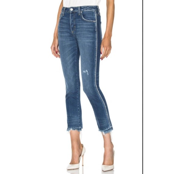 AMO Babe Old School Jeans • 24• with Piping Blue Raw Hem $298 - Picture 4 of 14